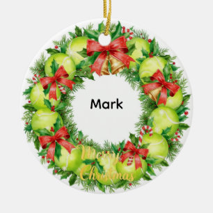 Tennis Christmas with tennis ball Ceramic Ornament