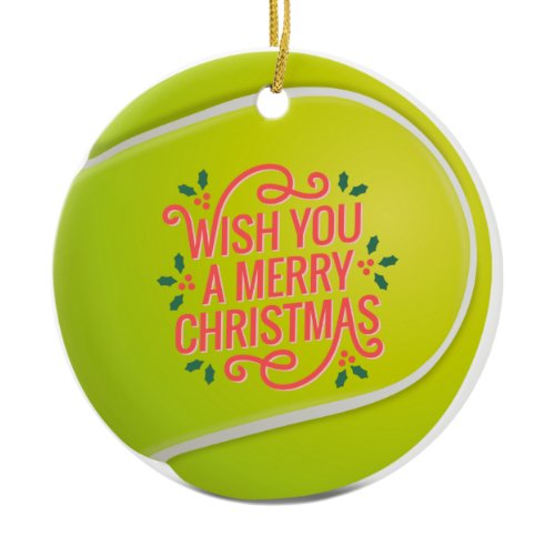 Tennis Christmas with tennis ball Ceramic Ornament