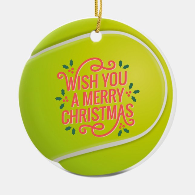 Tennis Christmas with tennis ball Ceramic Ornament (Front)