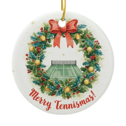 Tennis Christmas with tennis ball  Ceramic Ornament