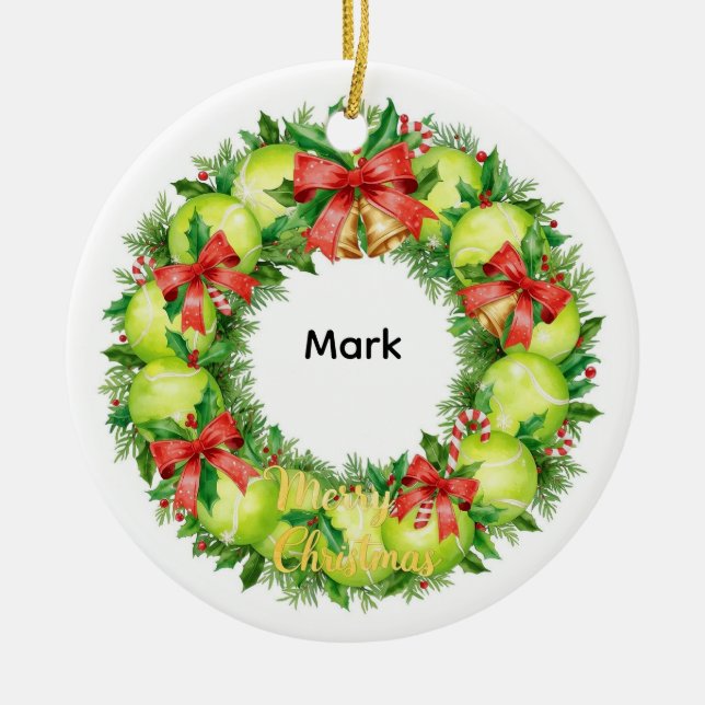 Tennis Christmas with tennis ball  Ceramic Ornament (Front)
