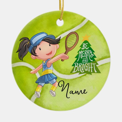 Tennis Christmas with tennis ball for girl player  Ceramic Ornament