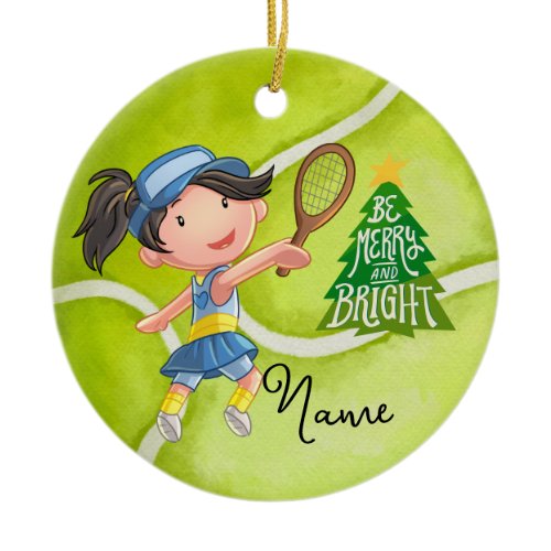 Tennis Christmas with tennis ball for girl player  Ceramic Ornament