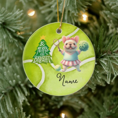 Tennis Christmas with tennis ball for girl player  Ceramic Ornament