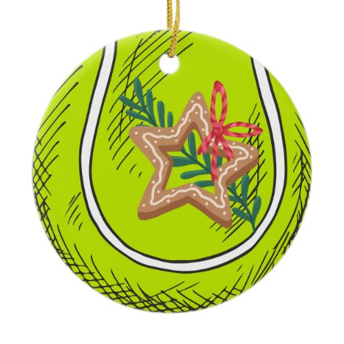 Tennis Christmas with tennis ball for Player   Ceramic Ornament