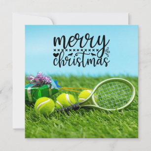 Tennis Christmas with tennis ball gift ornament H Holiday Card