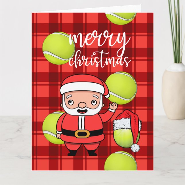 Tennis Christmas with tennis ball Santa Claus  Card (Front)
