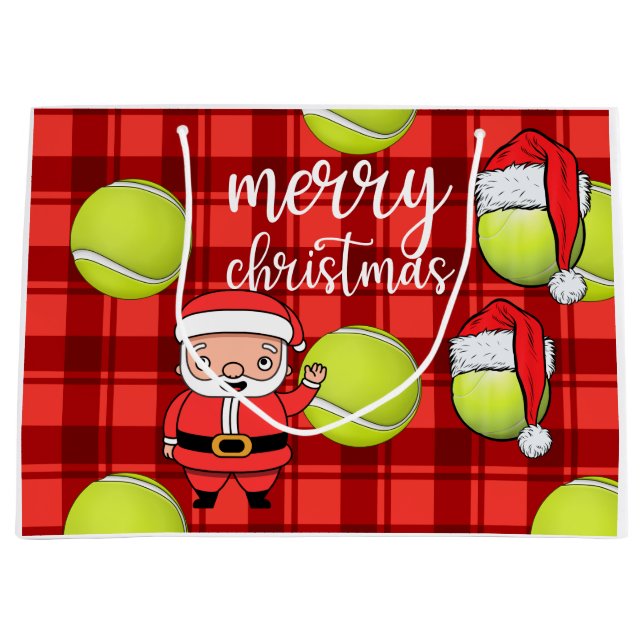 Tennis Christmas with tennis ball Santa Claus Large Gift Bag (Front)
