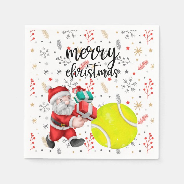 Tennis Christmas with tennis ball Santa Claus   Napkins (Front)