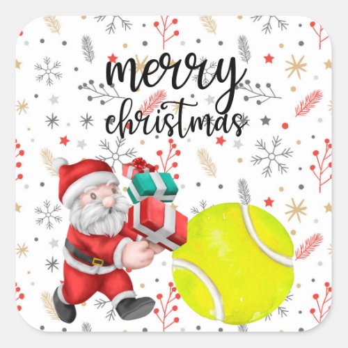 Tennis Christmas with tennis ball Santa Claus  Square Sticker