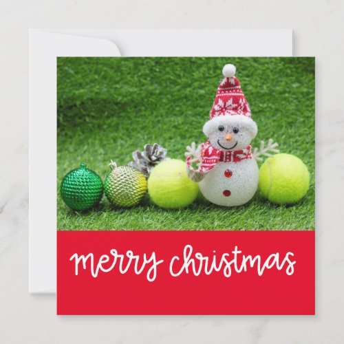 Tennis Christmas with tennis ball with Snowman   Holiday Card