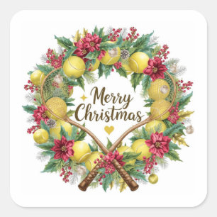 Tennis Christmas wreath for Christmas Party  Square Sticker