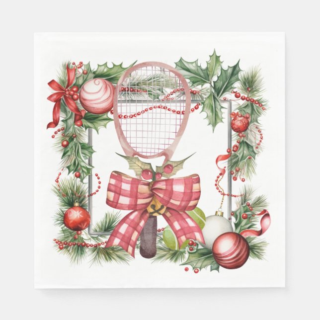 Tennis Christmas Wreath Watercolor Napkins (Front)