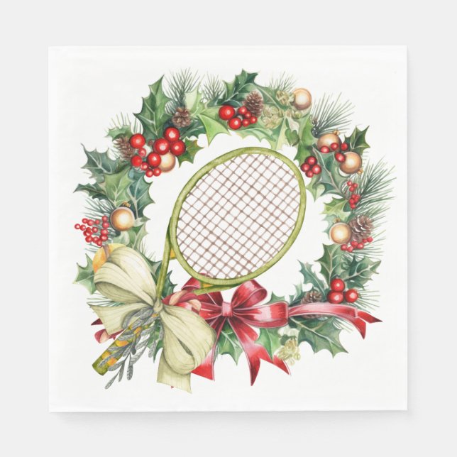 Tennis Christmas Wreath Watercolor Napkins (Front)