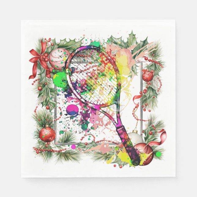 Tennis Christmas Wreath Watercolor Napkins (Front)