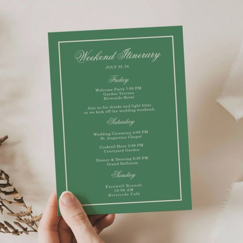Tennis Club Green Preppy Wedding Itinerary Card