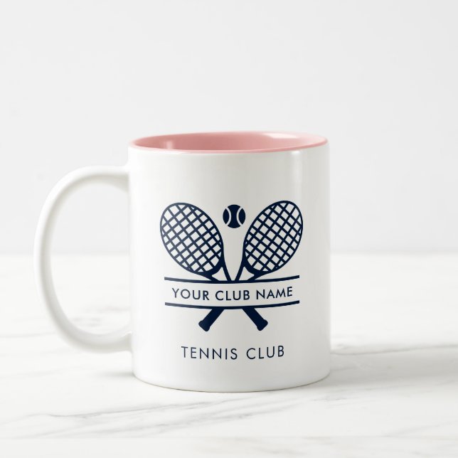 Tennis Club Name Navy Blue Logo Custom Sports Two-Tone Coffee Mug (Left)