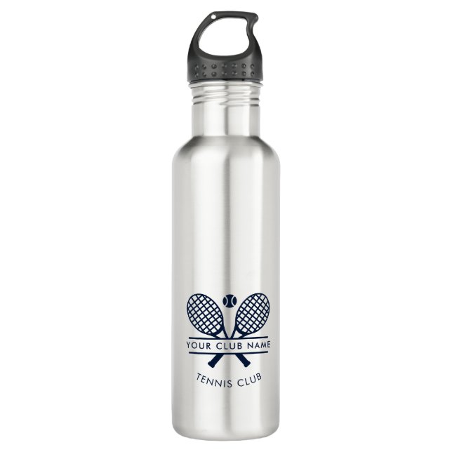 Tennis Club Name Navy Blue Members Keepsake Custom Stainless Steel Water Bottle (Front)