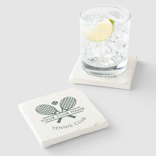 Tennis Club Name Team Logo Green Custom Stone Coaster (Side)