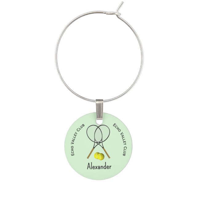 Tennis Club Name with Guests Name For Drinks  Wine Charm (Front)