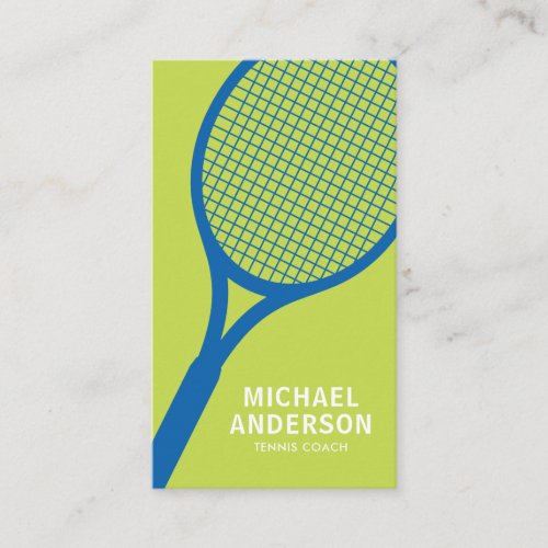 Tennis coach business card with racket blue green