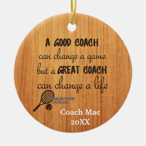 Tennis Coach Christmas Ceramic Ornament