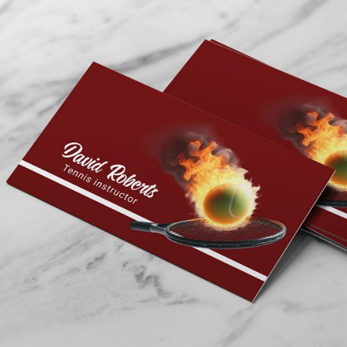 Tennis Coach Creative Tennis Ball in Fire Red Business Card