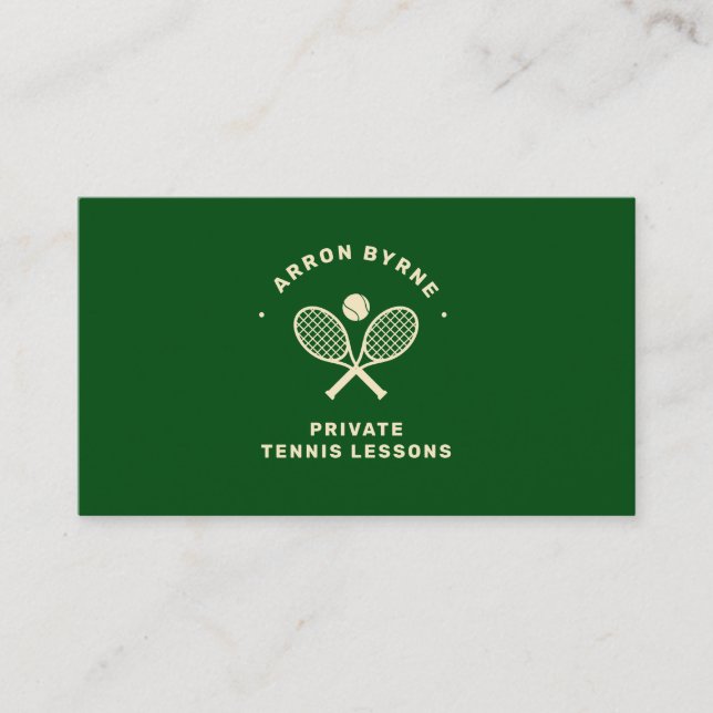 Tennis Coach  Crossed Rackets Green  Business Card (Front)