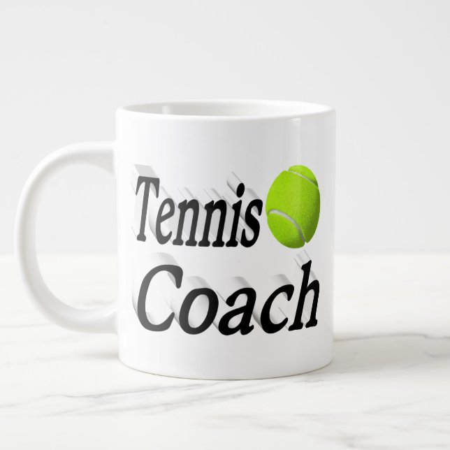 Tennis Coach half text  Giant Coffee Mug (Left)