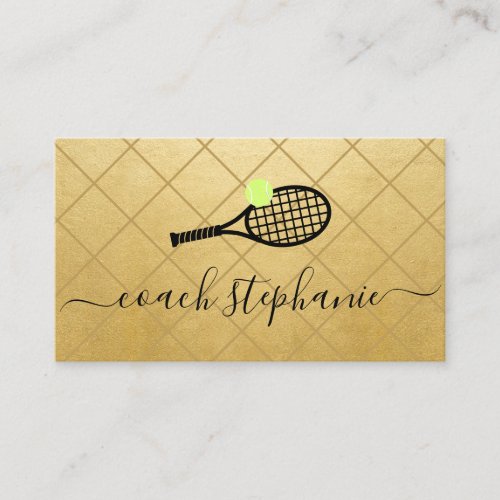 Tennis Coach Instructor Black Gold Business Card