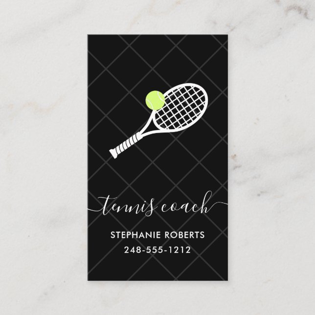 Tennis Coach Instructor Chic Modern Elegant Business Card (Front)