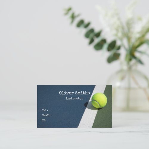 Tennis Coach Instructor with tennis ball on Blue  Business Card