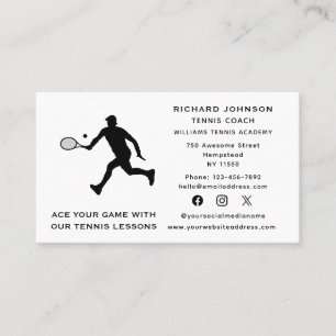 Tennis Coach Male Instructor Sports Social Media Business Card