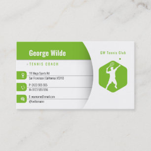 Tennis Coach Male Tennis Player Green Business Card