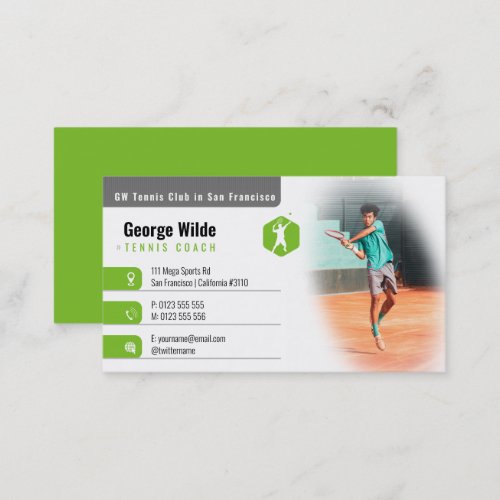 Tennis Coach  Male Tennis Player Green Business Card