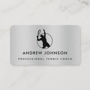 Tennis Coach Metallic Player Logo Social Media Business Card