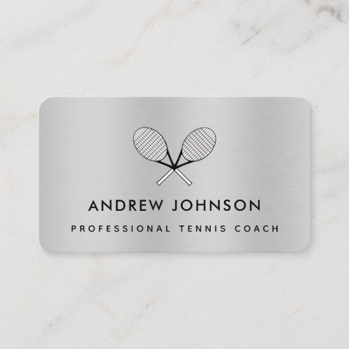 Tennis Coach Metallic Racket Logo Social Media Business Card