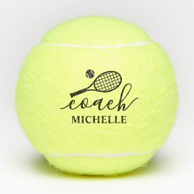 Tennis Coach Name Elegant Script Balls (Front)
