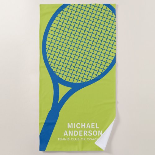 Tennis coach or player racket personalized name beach towel