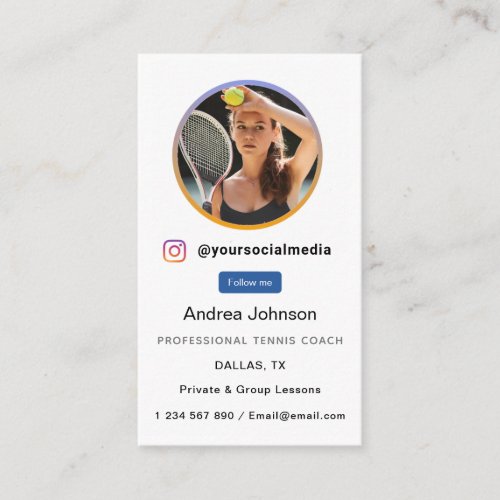 Tennis Coach Photo Social Media Profile Follow Business Card