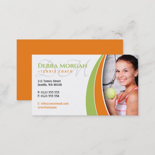 Tennis Coach Photo  Trainer Practice Lessons Business Card