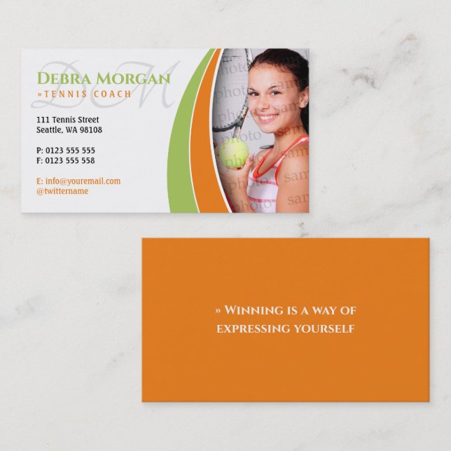 Tennis Coach Photo | Trainer Practice Lessons Business Card (Front/Back)