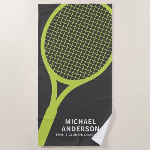 Tennis coach player racket personalized name club beach towel
