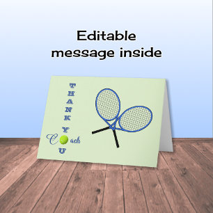 Tennis coach rackets modern sports letterpress thank you card