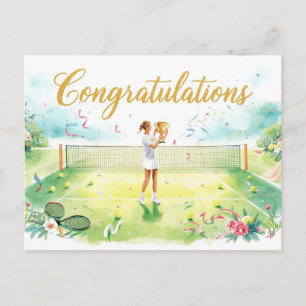 Tennis congratulations for player postcard