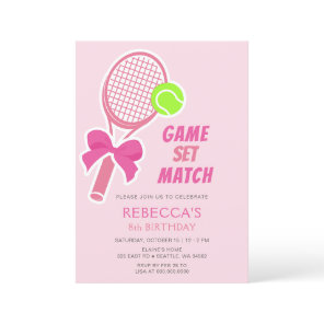 Tennis Coquette Pink Bow Girl Birthday Invitation