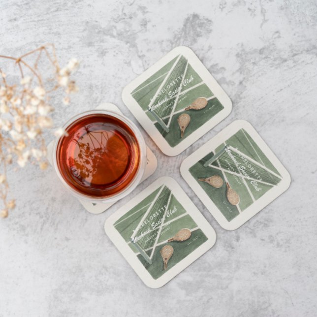 Tennis Country Club | Bachelorette  Square Paper Coaster (Creator Uploaded)