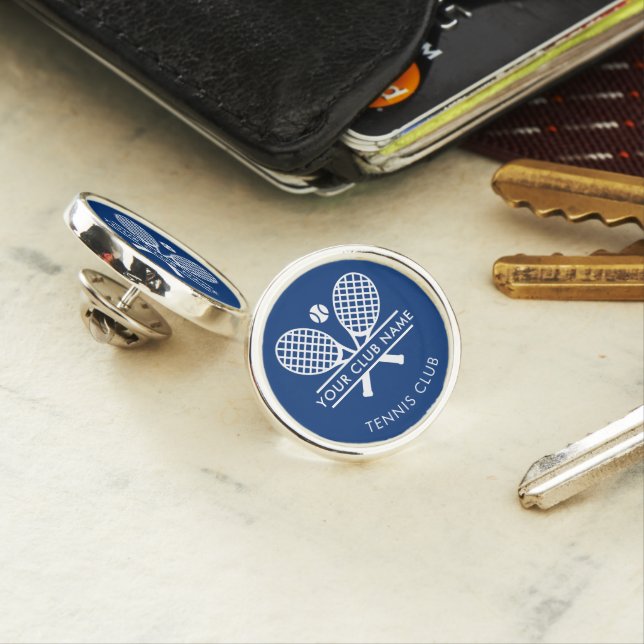 Tennis Country Club Name Team Players Blue Custom Lapel Pin (In Situ)