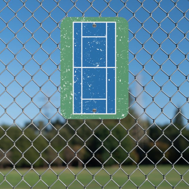 Tennis Court in Blue and Green Distressed Style Metal Sign (In Situ(Fence))