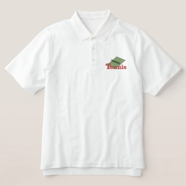 Tennis Court Logo Embroidered Polo Shirt (Design Front)